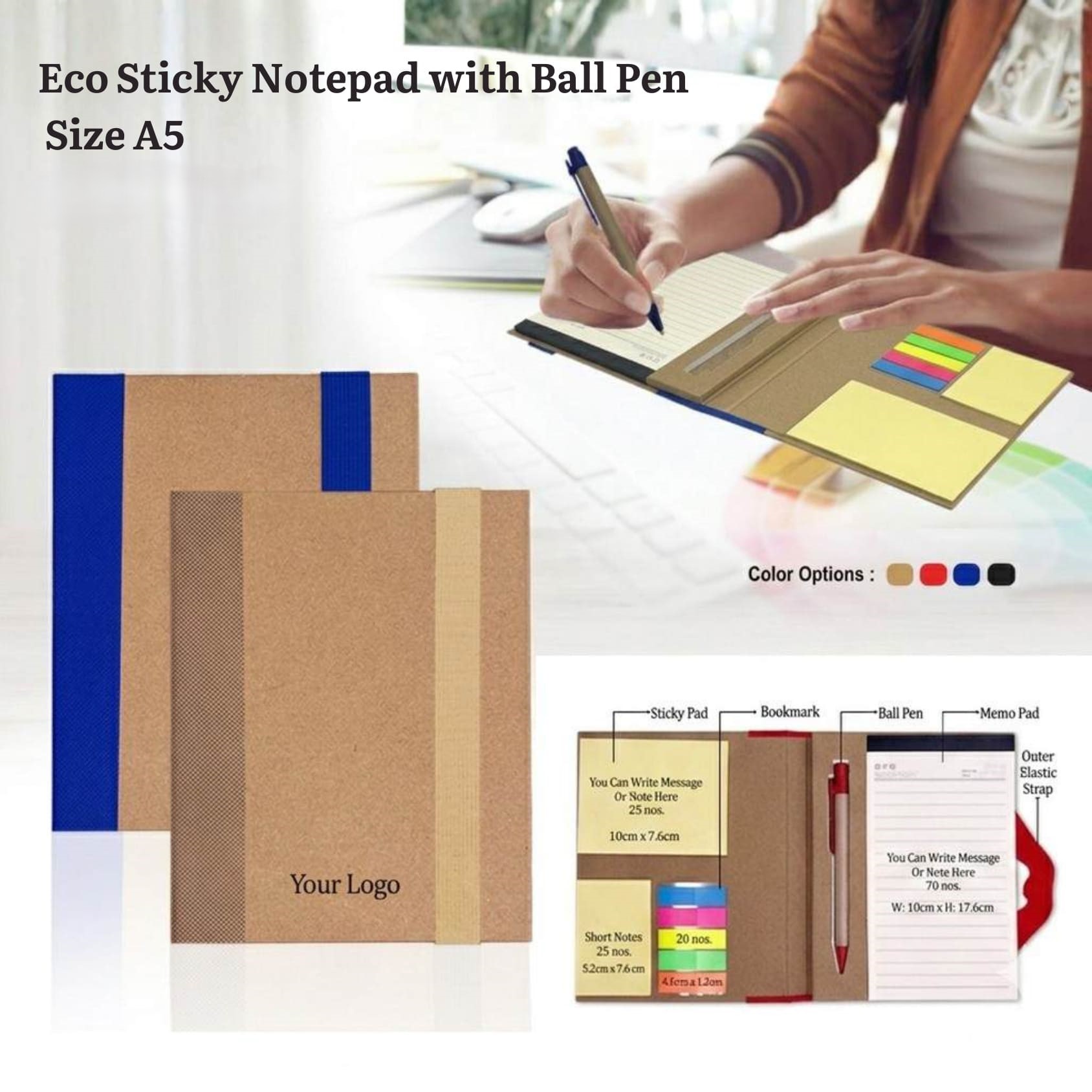 Eco Sticky A5 Notebook Organizer with Ball Pen
